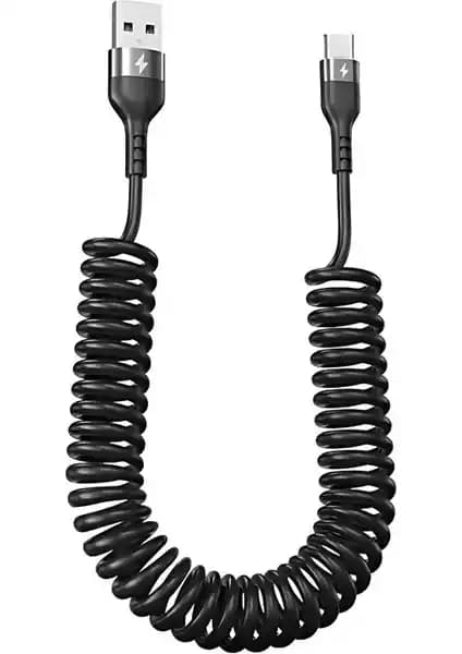 Polham 5A 66W Spiral USB Type C Şarj ve Data Kablosu Hızlı Şarj ve Güvenilir Veri Transferi