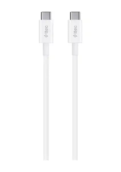 Ttec USB-C to USB-C Kablo 1.20cm Beyaz Güç ve Veri Aktarımı için Dayanıklı Tasarım