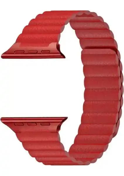 Woodhub 44MM Deri Mıknatıslı Kordon Kırmızı – Şık ve Konforlu Akıllı Saat Aksesuarı