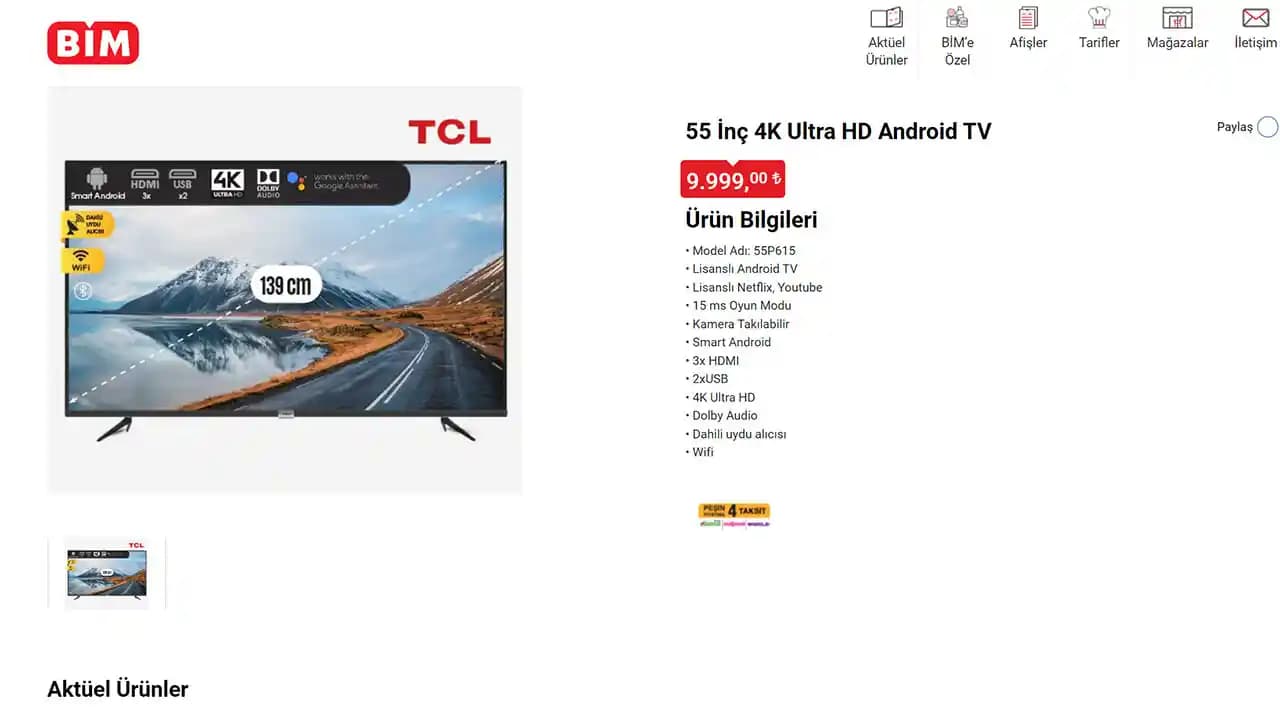 BİM’de Uygun Fiyatlı ve Teknolojik Özelliklere Sahip Televizyon Modelleri