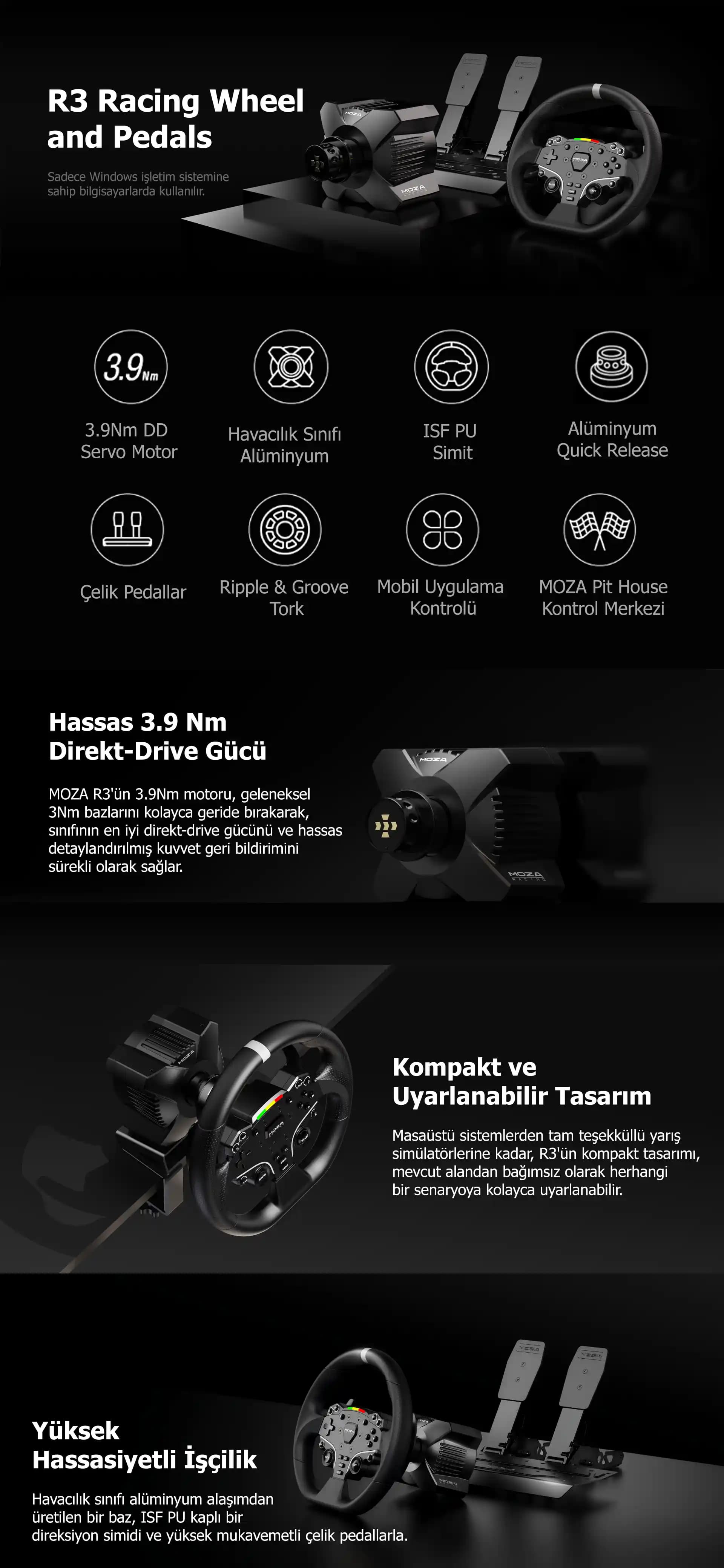 Moza R3 Direksiyon Seti: Gerçekçi Simülasyon Deneyimi İçin Dayanıklı ve Uyumlu Seçenek