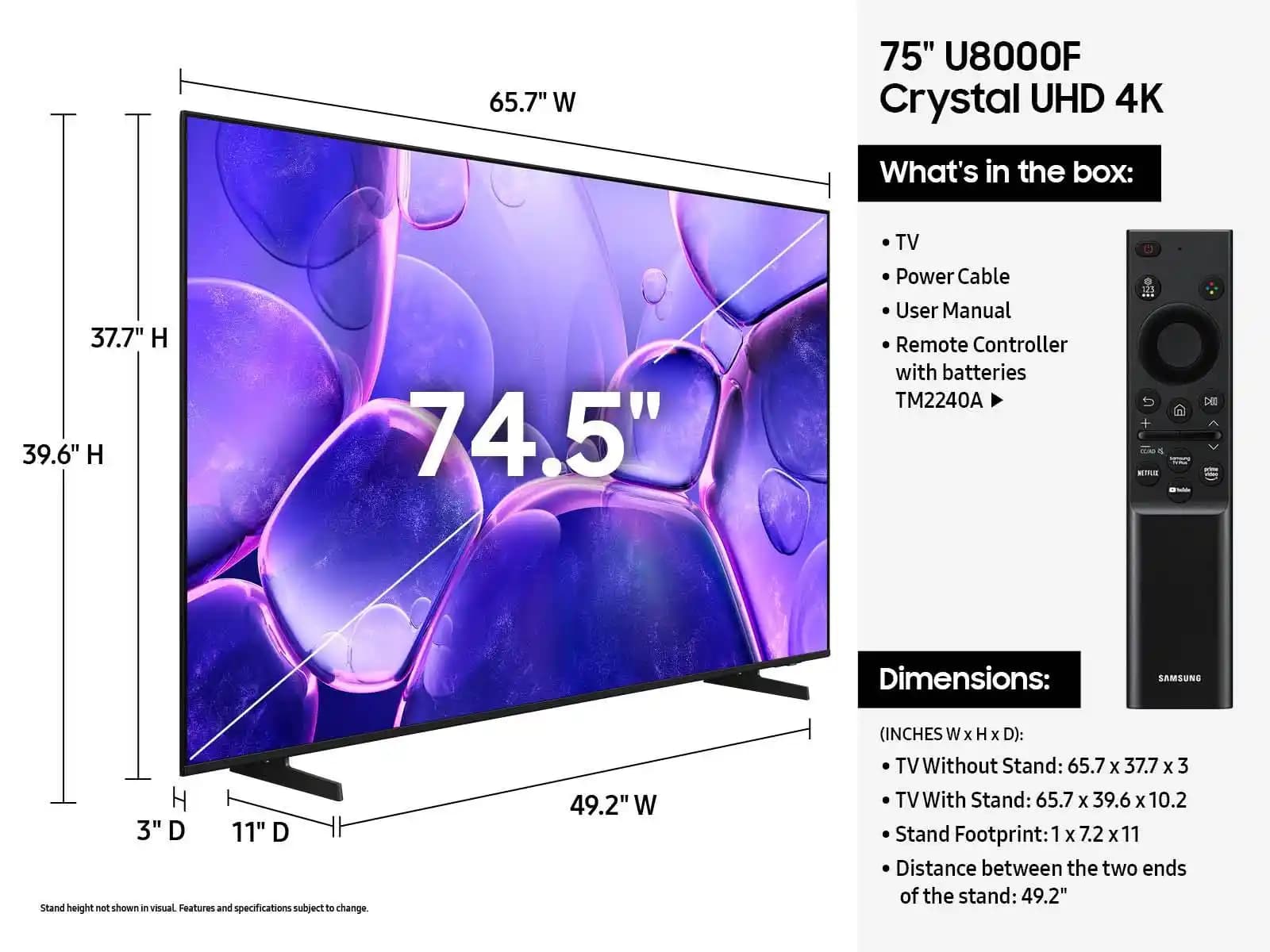 Samsung U8000F 75 İnç 4K UHD Televizyon: Gelişmiş Görüntü ve Akıllı Özellikler