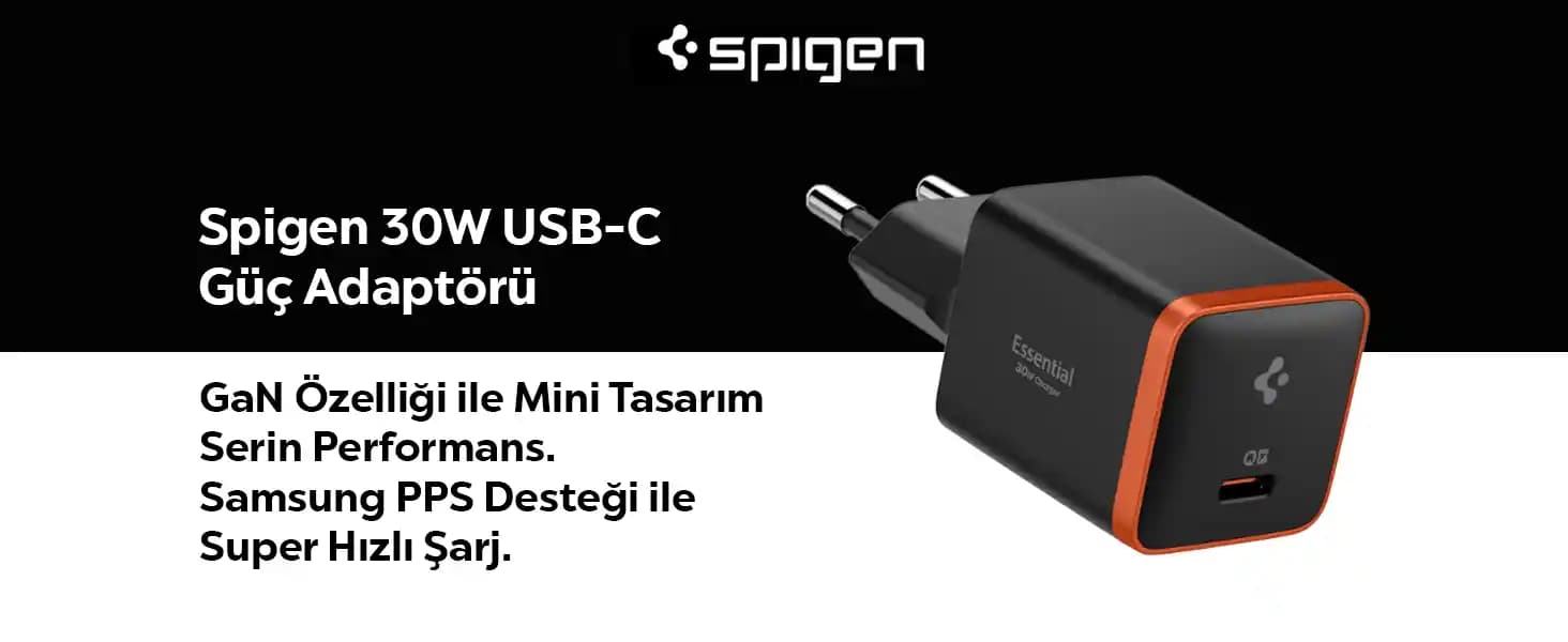 Spigen 30W USB-C Ultra Mini Hızlı Şarj Aleti ile Kompakt ve Güçlü Şarj Çözümü