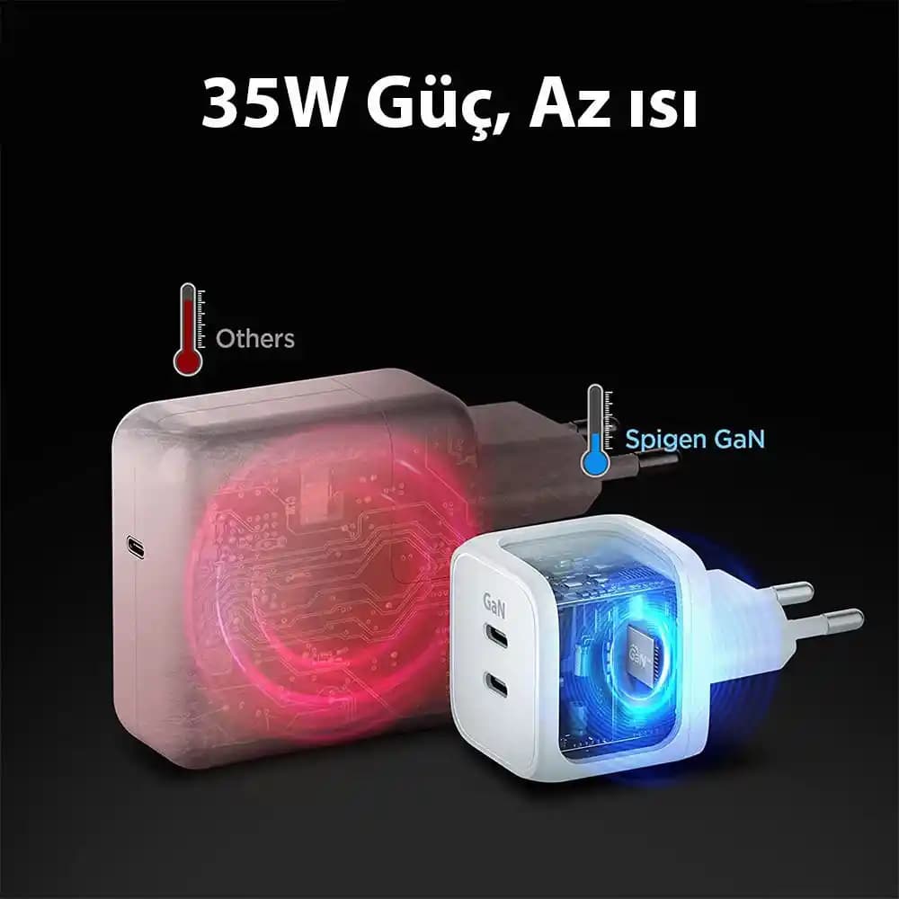 Spigen 35W USB-C 2 Port Mini Hızlı Şarj Aleti ile Güvenilir ve Kompakt Şarj Çözümü