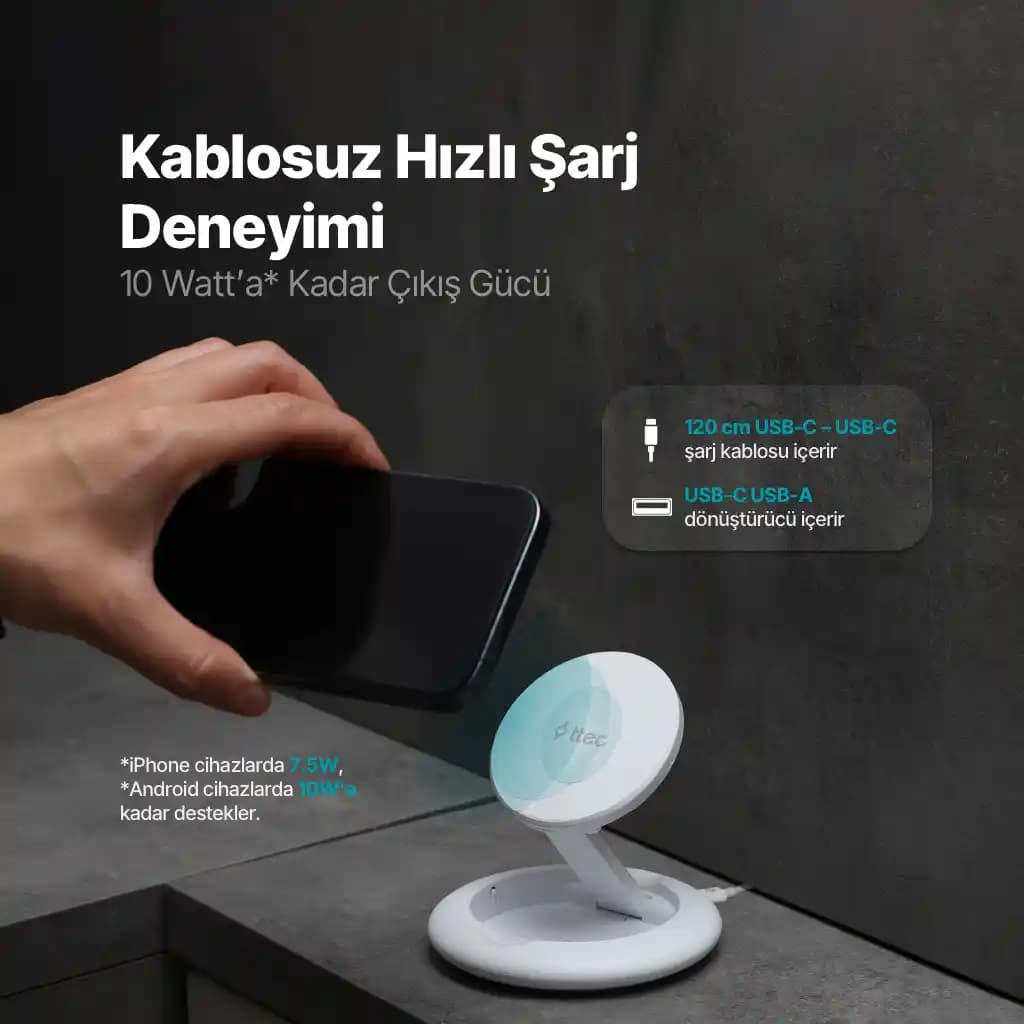 TTEC Kablosuz Şarj Standı: Hızlı ve Güvenli Qi Sertifikalı Şarj Çözümü