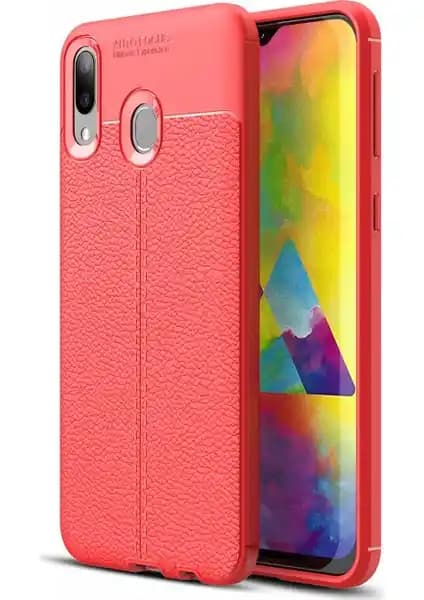 Case 4U M20 Uyumlu Kılıf Rugan Deri Görünümlü Kırmızı Silikon Koruyucu