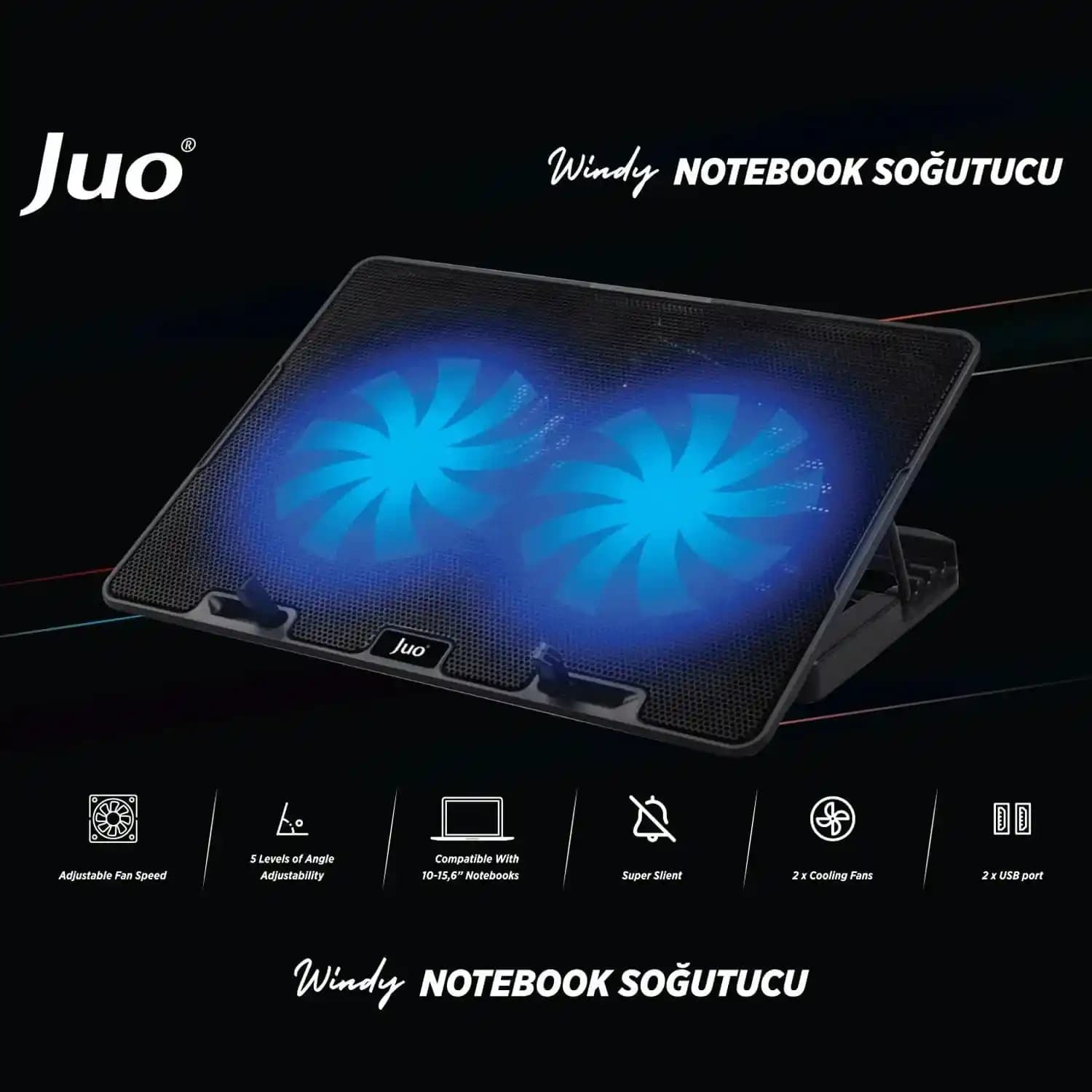 JuO Windy LED Notebook Soğutucu: Estetik ve Yüksek Performanslı Taşınabilir Soğutucu Çözüm