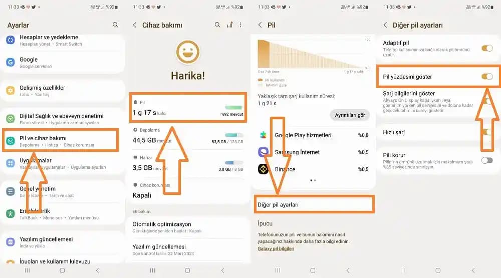 Samsung Telefonlarda Pil Yüzdesi Gösterme Yöntemleri ve Güncel Bilgiler