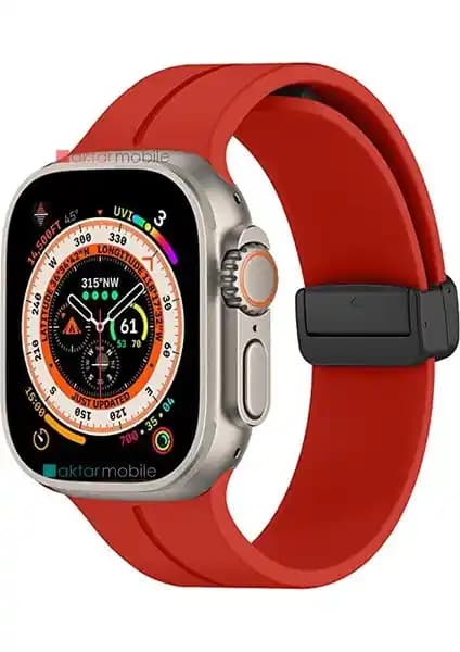 AktarMobile Apple Watch Ultra 49 mm Uyumlu Silikon Spor Kayışı Mıknatıslı Toka
