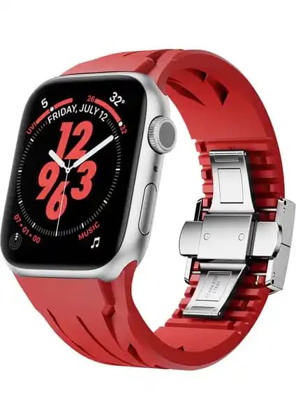 Apple Watch Ultra 49MM için dayanıklı ve şık metal tokalı silikon saat kordonu