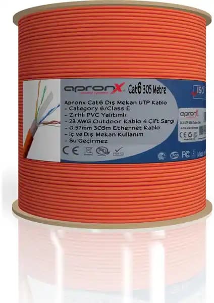 Apronx Cat6 23AWG Dış Ortam Ethernet Kablo 305 Metre Uzunluk ve Yüksek Performans