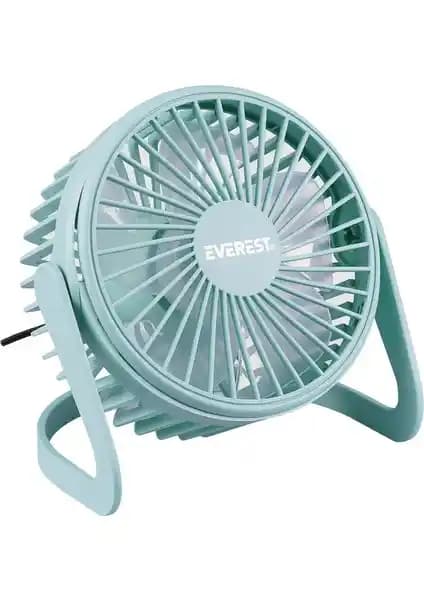 Everest EFN-505 Mini Masaüstü Taşınabilir 360 Derece Dönen USB Fan Turkuaz Renkli