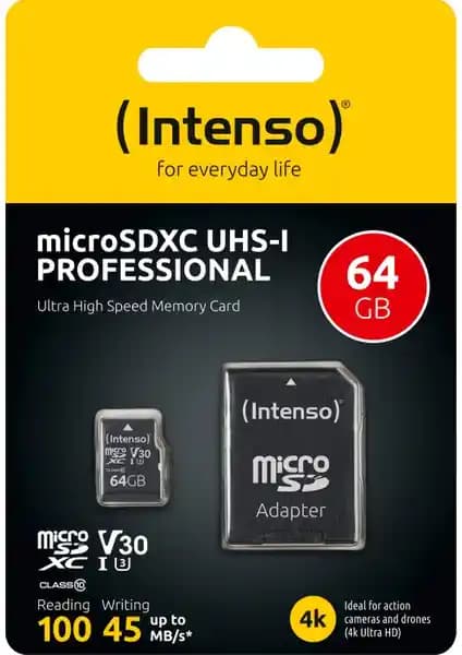 Intenso UHS-I 64GB SDXC Profesyonel Mikro SD Kartı: Yüksek Performans ve Dayanıklılık
