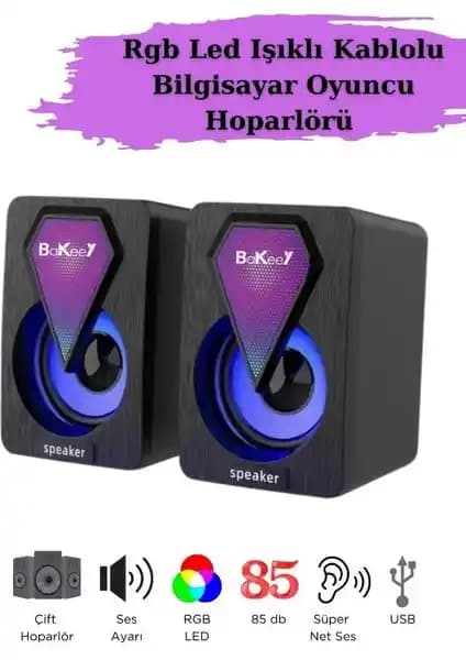 Bakeey Bilgisayar Hoparlörü RGB Işıklı ve Yüksek Kaliteli Ses Deneyimi Sunar